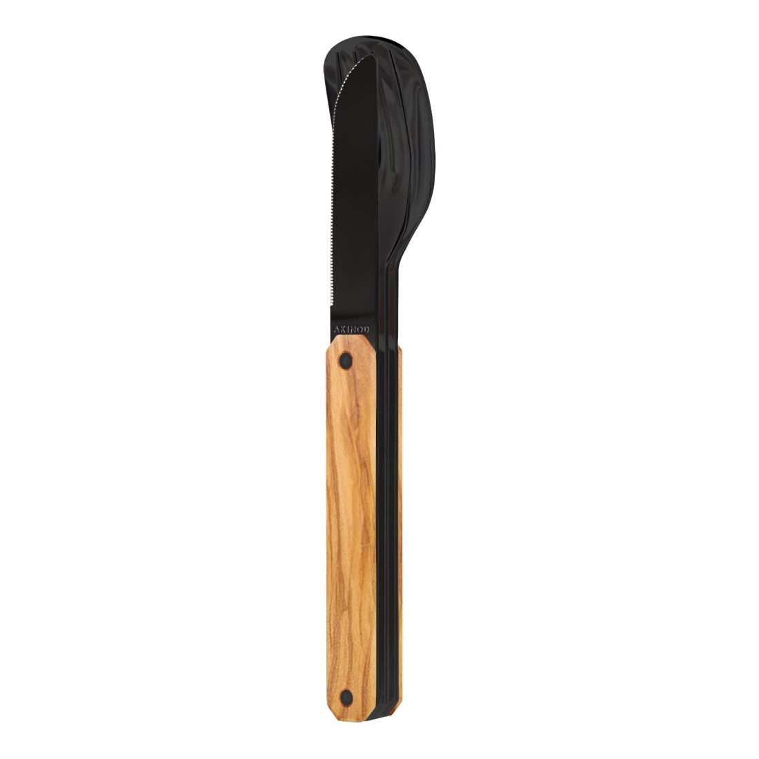 Akinod Straight Black Mirror Finish Cutlery 12H34 - Olive Wood