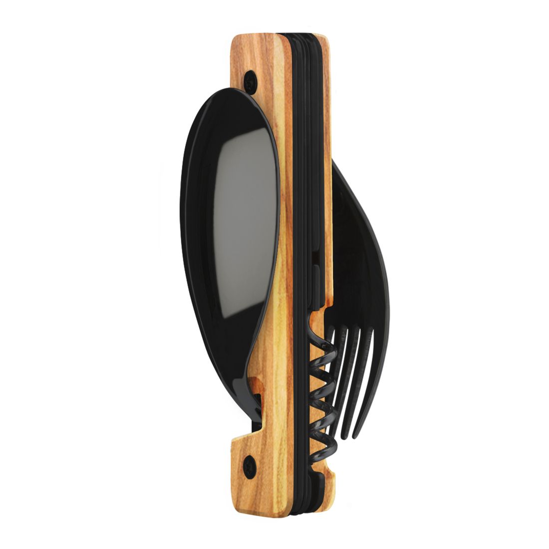 Akinod Multifunction Black Mirror Finish Cutlery 13H25 - Olive Wood