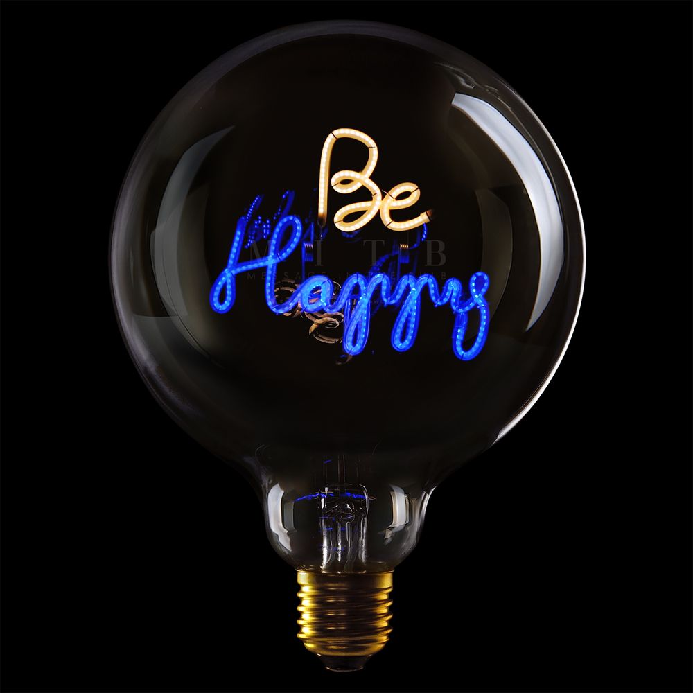 Message in the Bulb 904065ABX Be Happy LED Light Bulb (6 Volt) - Clear Glass - Amber & Blue Light