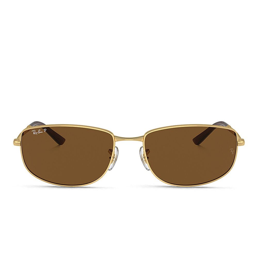 Ray-Ban Logo Unisex Irregular Sunglasses - Gold / Brown (192641002)