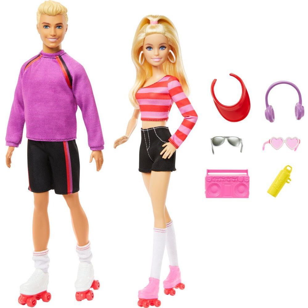 Barbie Fashionistas 65th Anniversary 2 Doll Set Roller-Skating with Ken & 6 Accessories