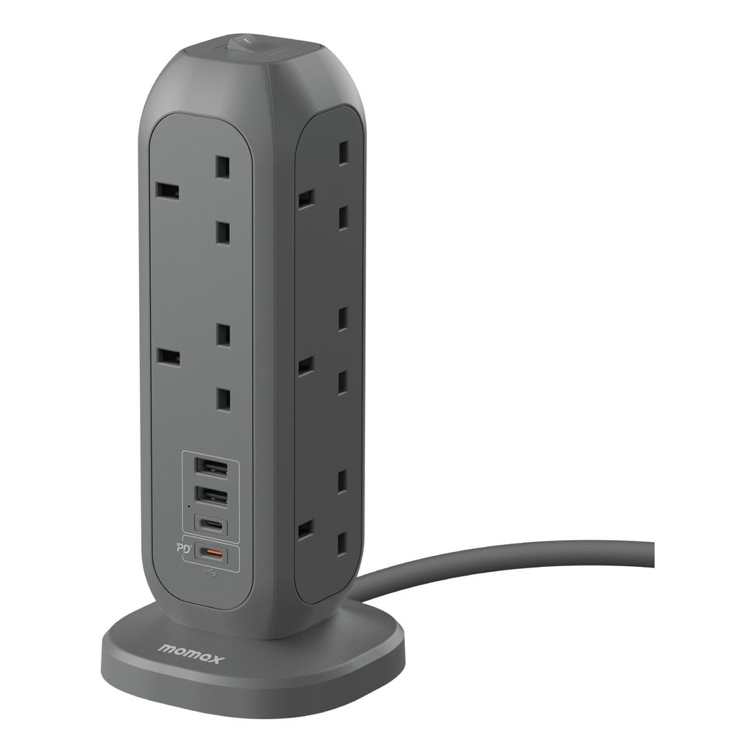 Momax Oneplug 11-Outlet Power Strip With USB Cable - Grey