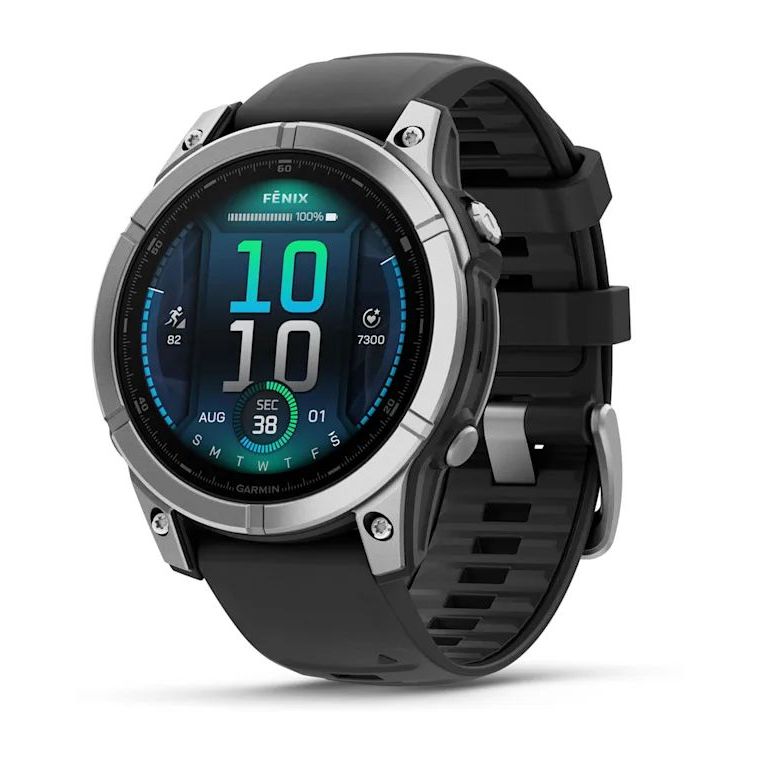 Garmin Fenix E 47mm AMOLED Stainless Steel Smartwatch - Black Silicone Band