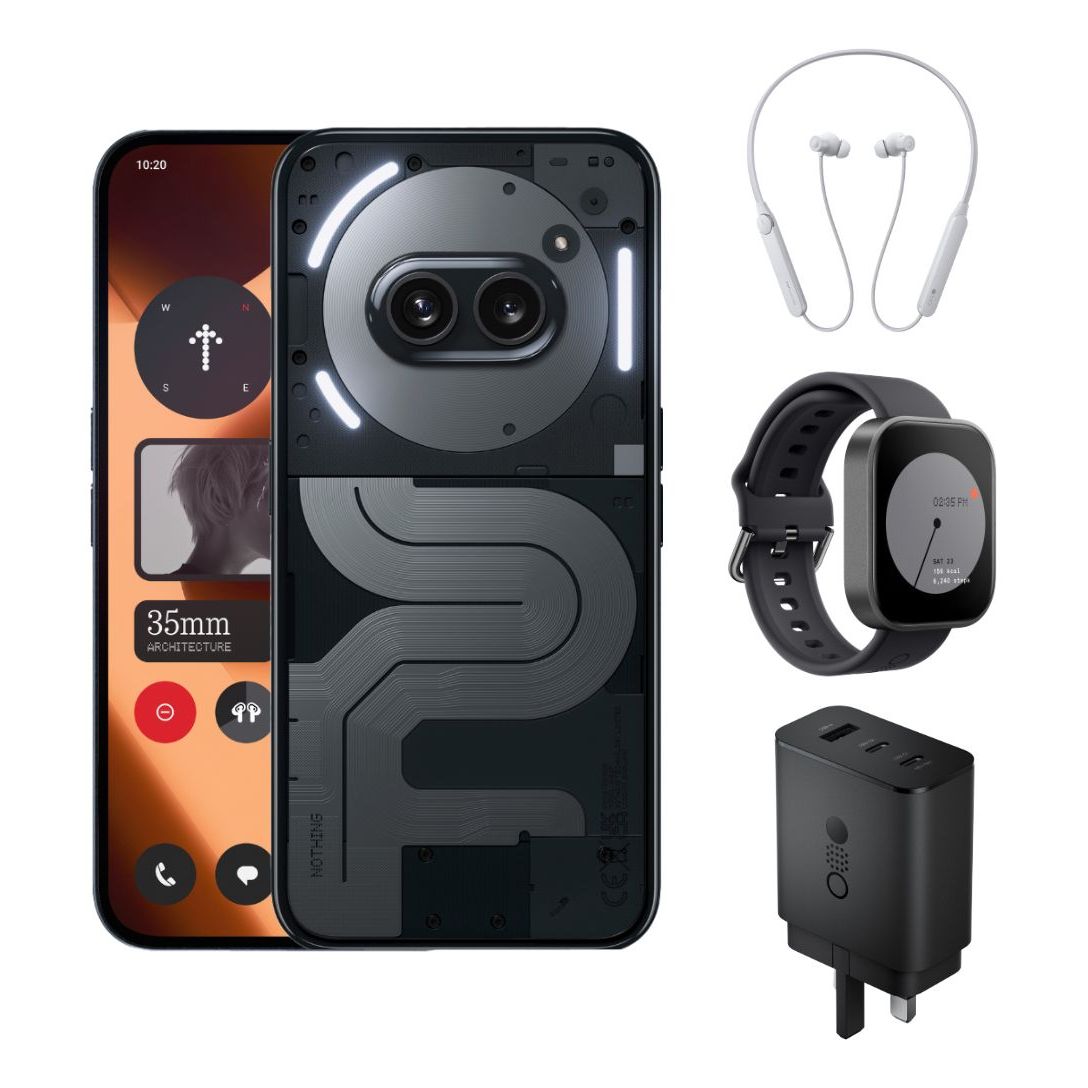 Nothing Phone (2a) Plus Smartphone 12GB/256GB - Black + CMF By Nothing Power 65W GaN + CMF By Nothing Watch Pro - Black + CMF By Nothing Neckband Pro - White (Bundle)