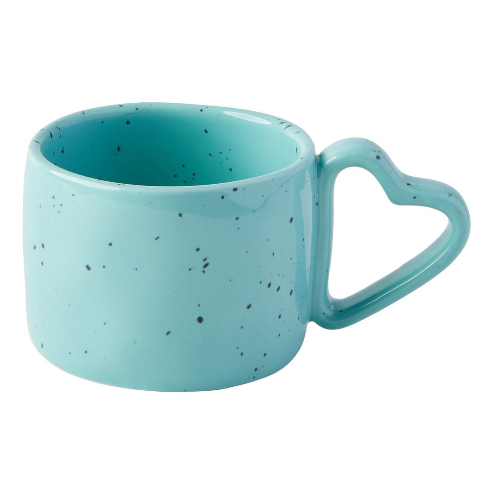 Prickly Pear Lovestruck' Speckled Mug With Heart Handle / Blue 300 ml