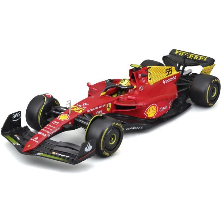 Bburago Formula Racing Carlos Sainz Jr. #55 with Ferrari F1-75 Giallo Modena 4th Place In Italin Grand Prix F1 2022 Die-Cast Model Car 1:18 Scale