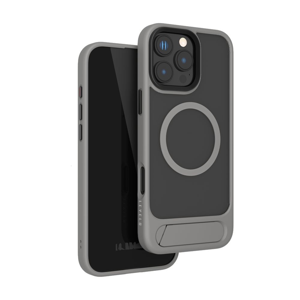 Levelo Matteo Case With Bottom Stand Grip For iPhone 16 Pro Max - Grey