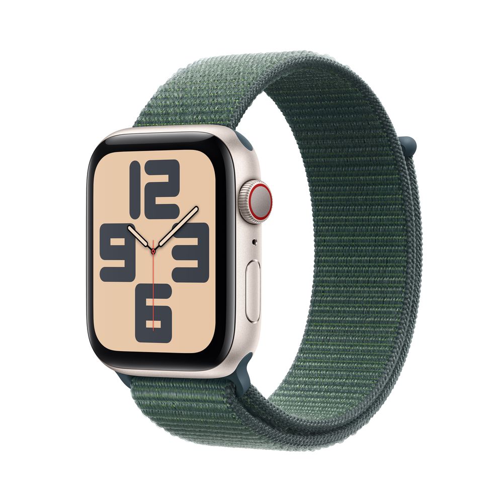 Apple Watch SE (2024) GPS + Cellular 44mm Starlight Aluminium Case with Lake Green Sport Loop