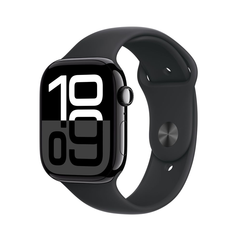 Apple Watch Series 10 GPS + Cellular 46mm Jet Black Aluminium Case with Black Sport Band - S/M