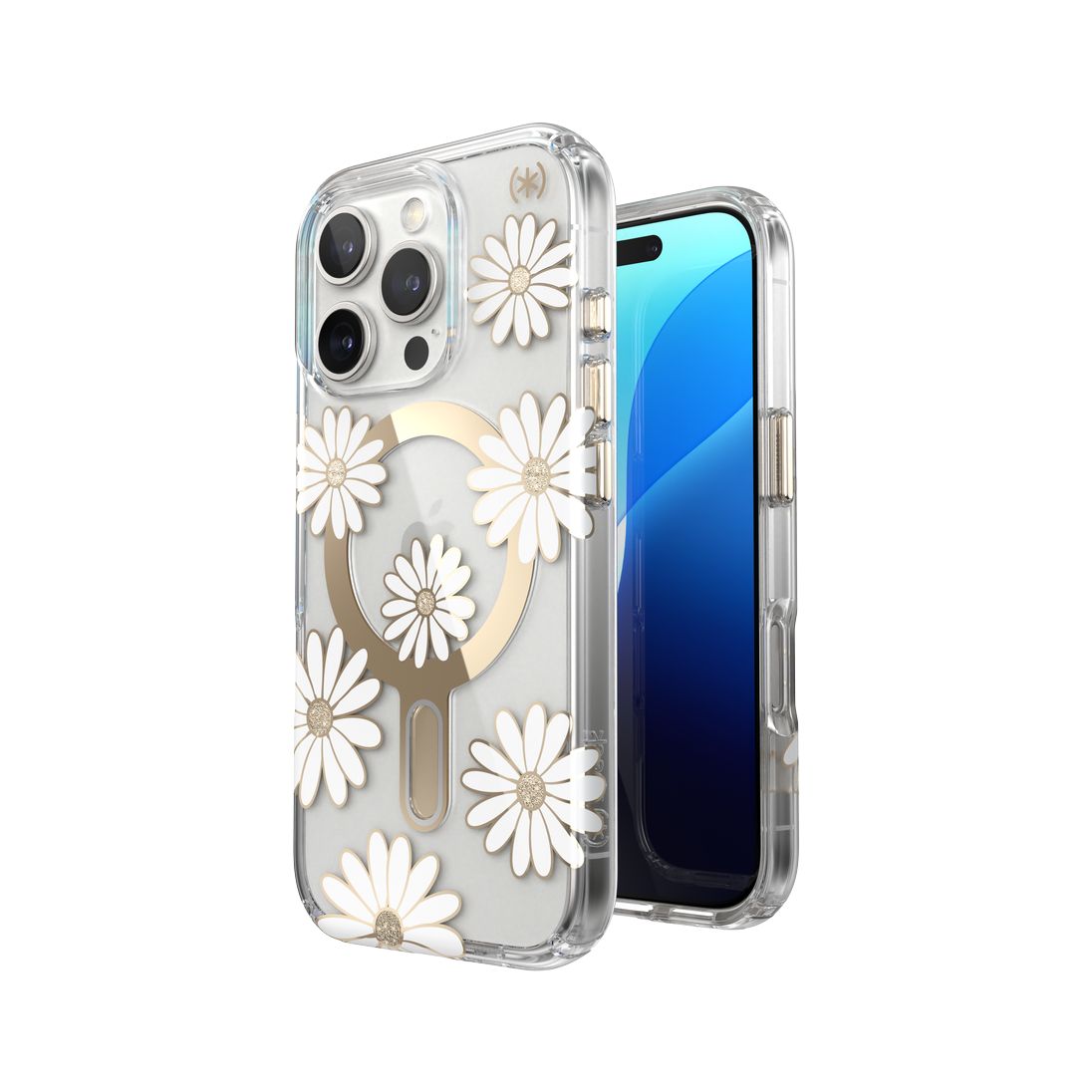 Speck iPhone 16 Pro Presidio Lux Glitter Case With MagSafe And ClickClock - Sunshine Daisies/Clear