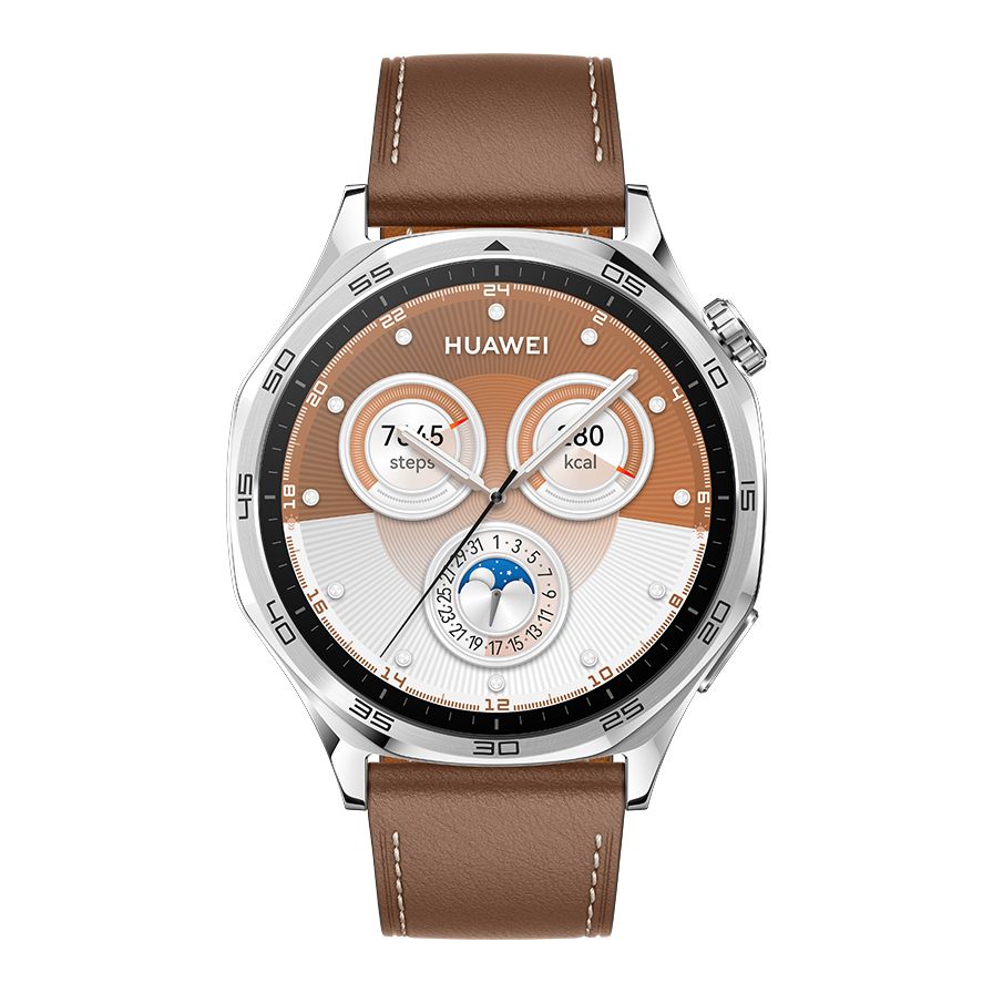 Huawei Watch GT 5 46mm Smartwatch Silver - Brown Composite Leather Strap + Huawei FreeBuds 5i (Bundle)