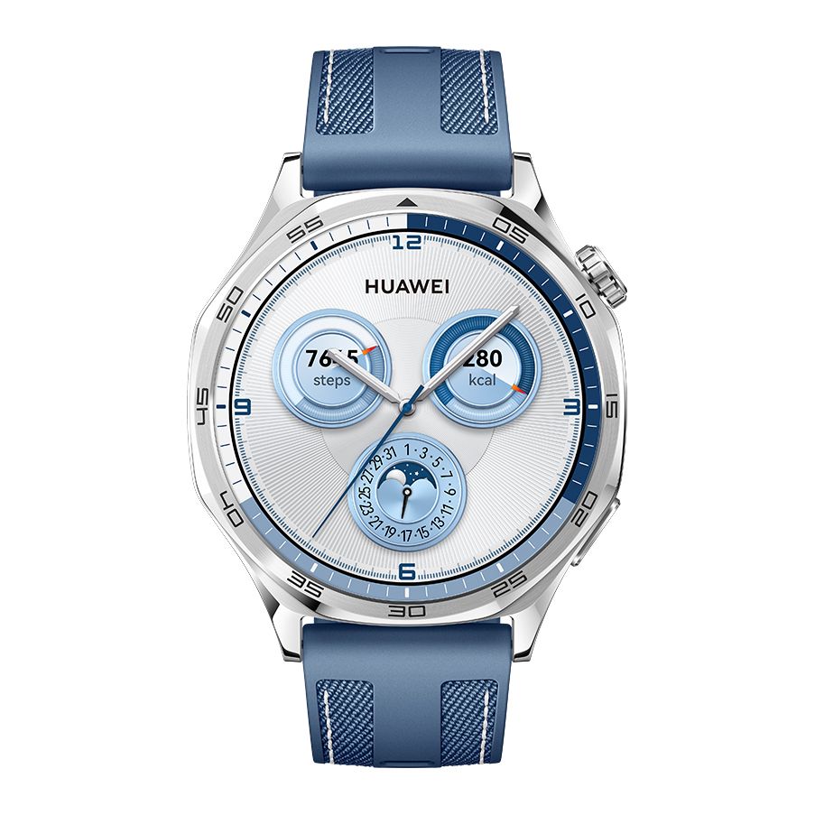 Huawei Watch GT 5 46mm Smartwatch Silver - Blue Woven Strap + Huawei FreeBuds 5i (Bundle)