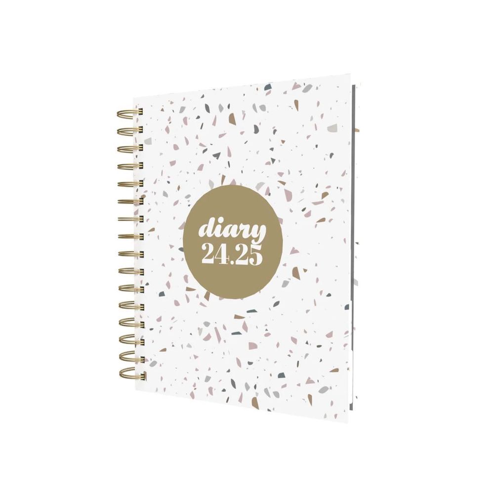 Collins Debden Scandi 2025 A5 Diary Week To View Journal - White Terrazzo