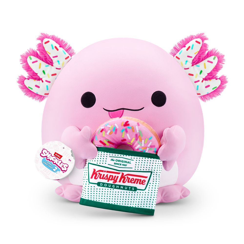 Snackles Series 2 Abbie The Axolotl And Krispy Kreme (Strawberry Frosted Donut) 14-Inch Plush Toy