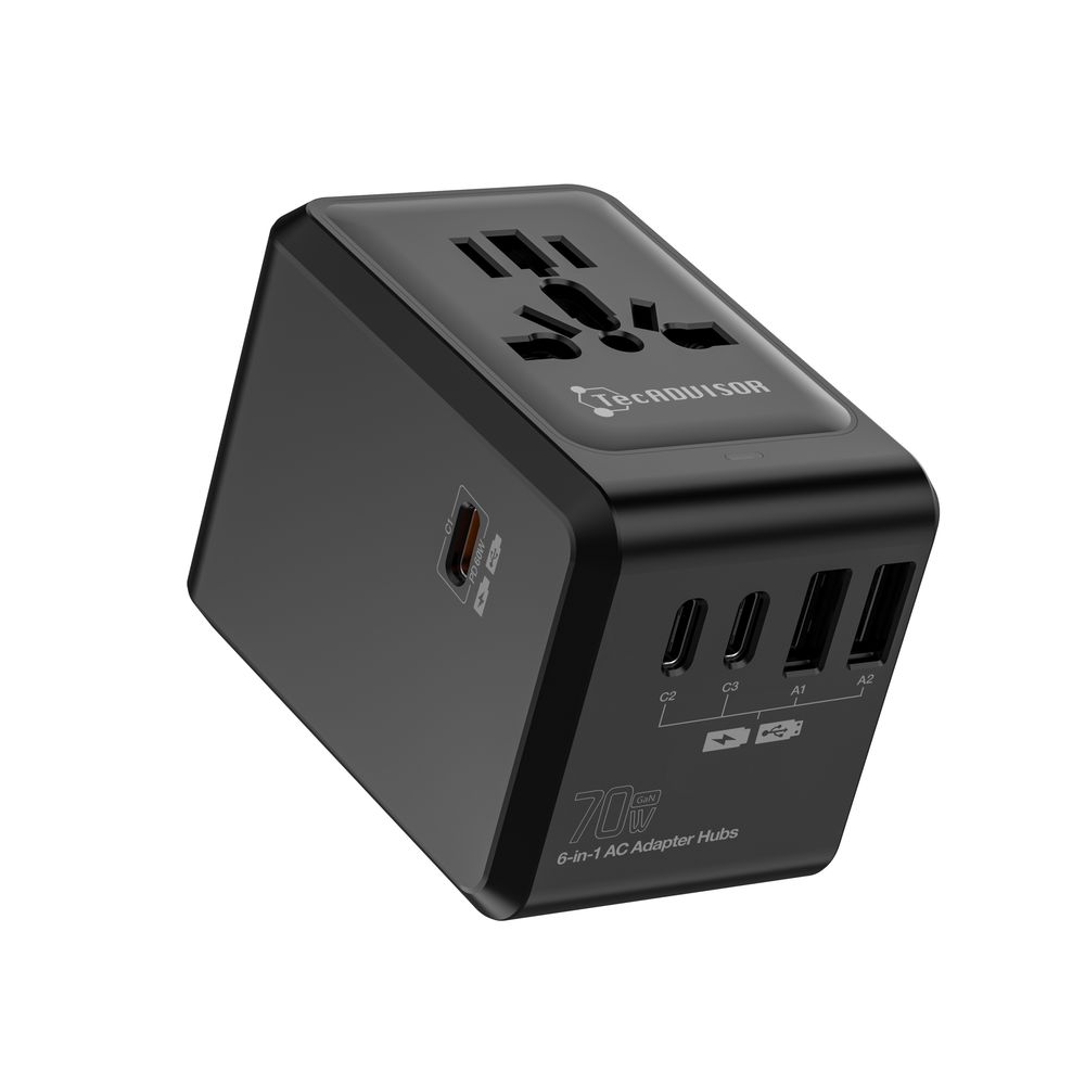 Travelmall XTEC Advisor World’s First 70W 6-In-1 Multi-Functional HUB Laptop Adaptor With 5X USB Ports(3X USB-C - 2X USB-A) - Black