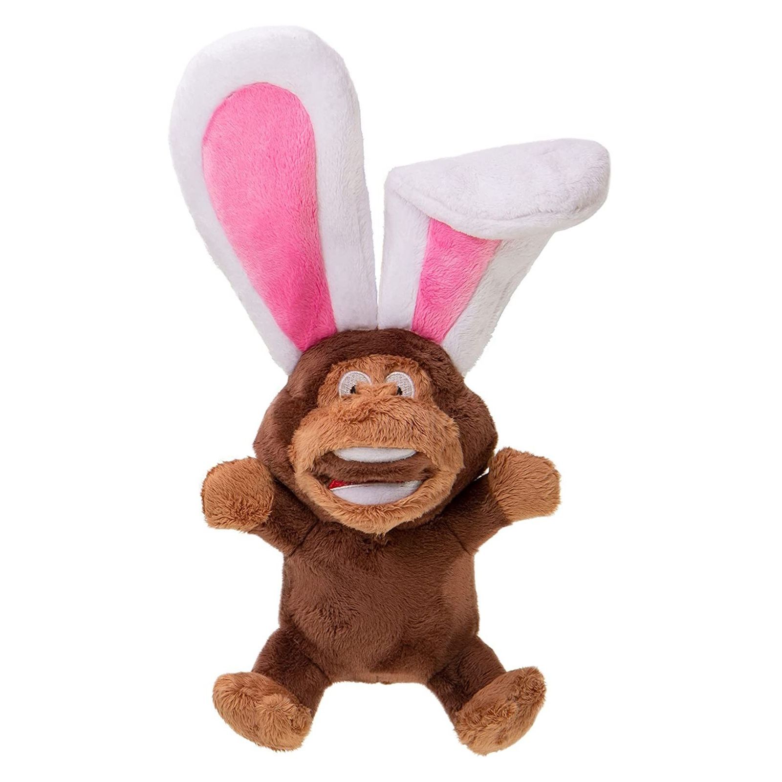 Godog Silent Squeak Flips Monkey Rabbit Durable Plush Dog Toy with Chew Guard Technology - Small