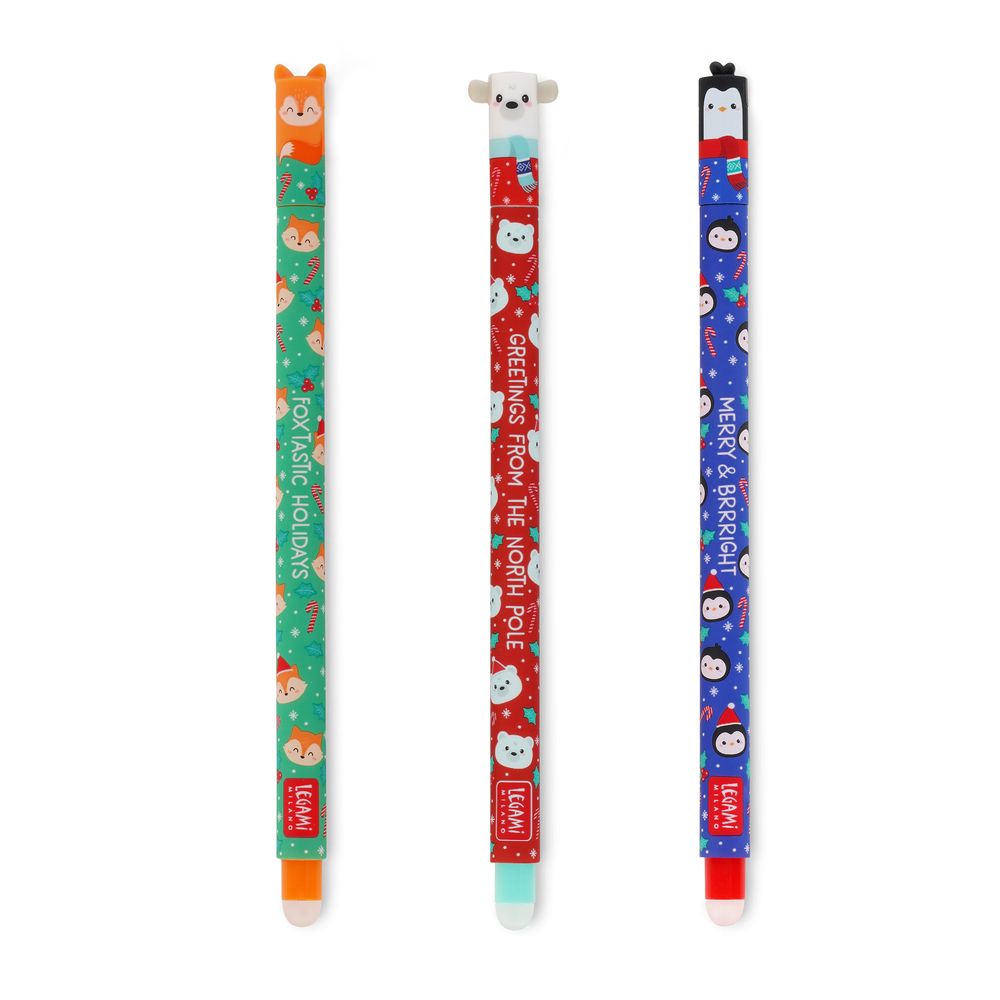 Legami Set Of 3 Erasable Gel Pens - Christmas 2023 - Fox + Polar Bear+ Penguin