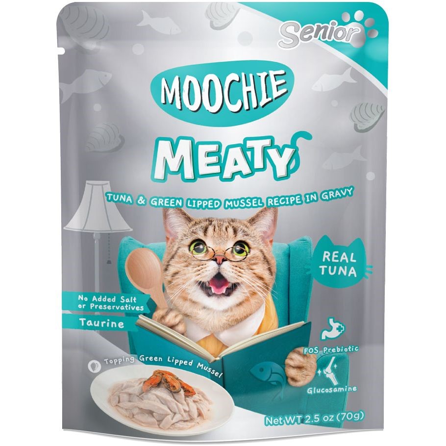 Moochie Cat Food Tuna & Green Lipped Mussel Recipe In Gravy Pouch 12 x 70 g