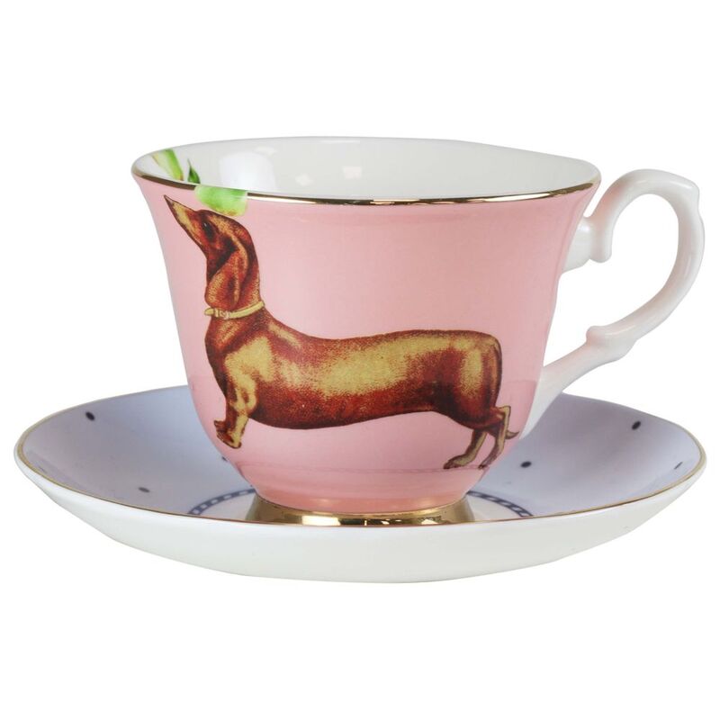 Yvonne Ellen Cup & Saucer Poodle/Sausage Dog (Set of 2)