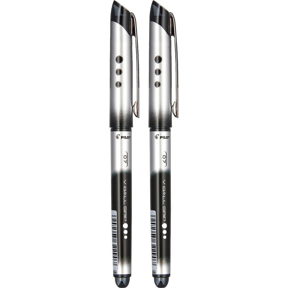 Pilot V Ball Grip Rollerball Pen 0.7mm - Black (2 Pack)