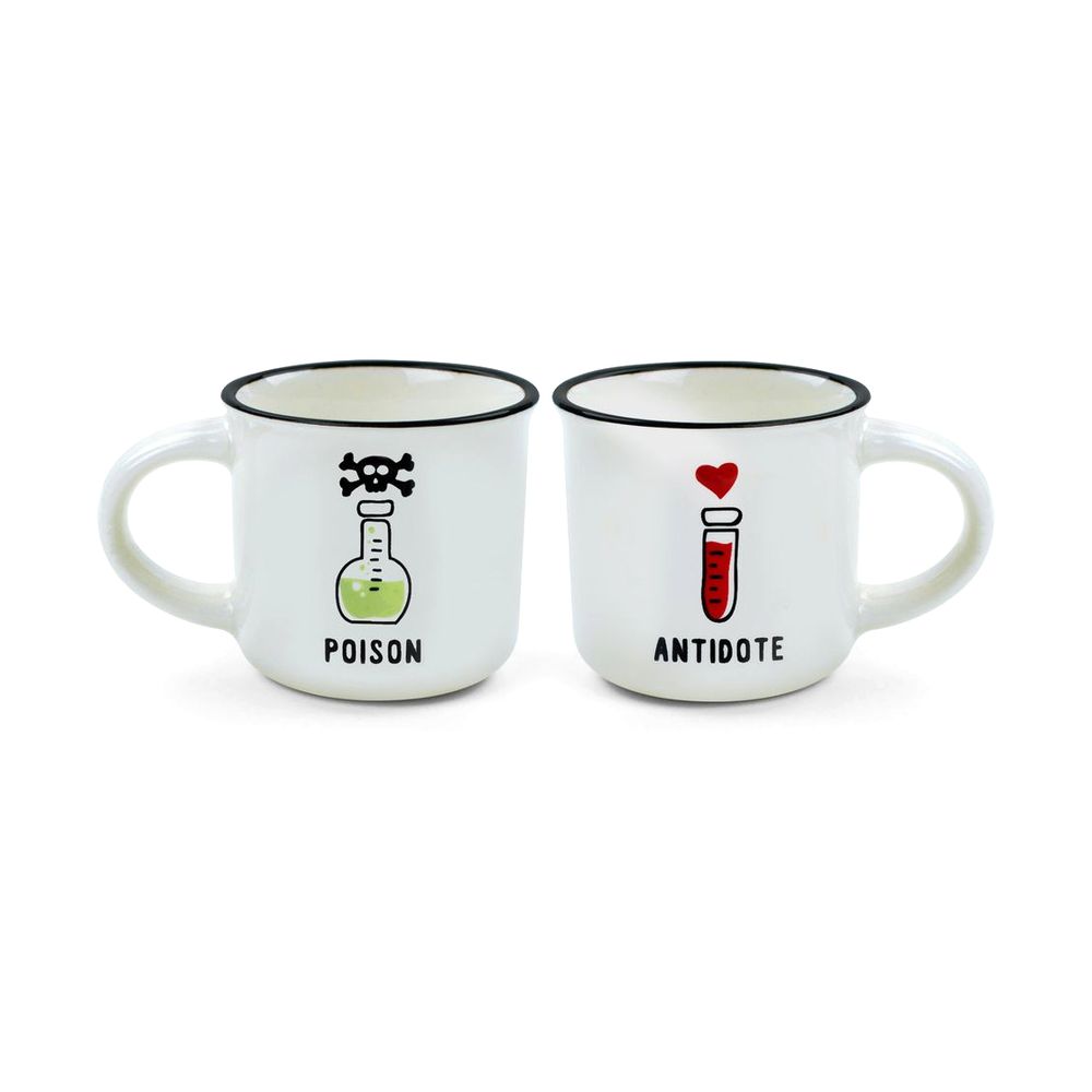 Legami Espresso for Two - Porelain Coffee Mugs 50 ml - Poison & Antidote (Set of 2)