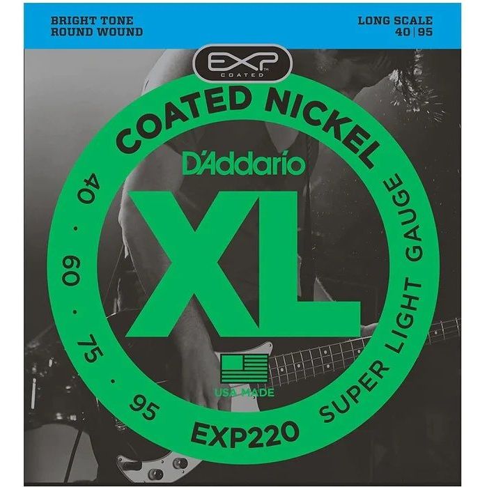 D'Addario EXP220 Coated Nickel Wound Bass 4-Sring Super Light - 40-95