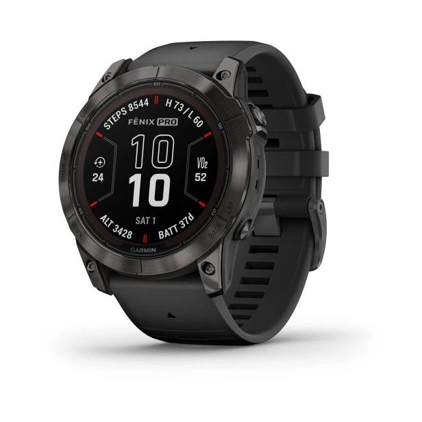 Garmin fenix 7X Pro - Sapphire Solar Edition Smartwatch - Carbon Grey DLC Titanium with Black Band (51mm)