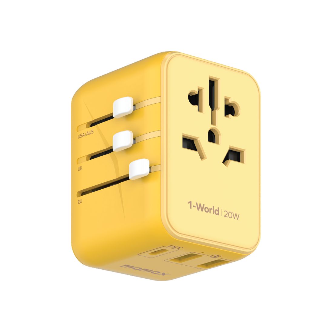 Momax 1-World 20W 3 Port+AC Travel Adapter - Yellow