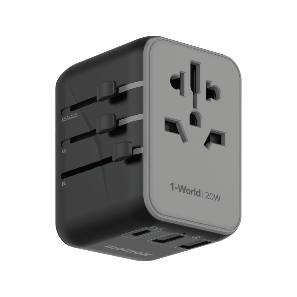 Momax 1-World 20W 3 Port AC Travel Charger - Black