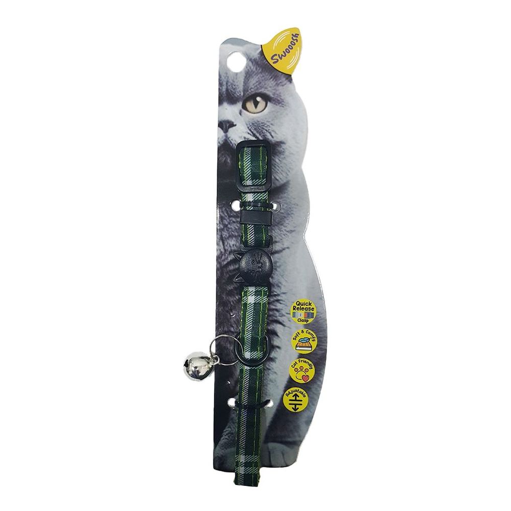 Swooosh Bright & Beautiful Grid Safe Cat Collar - Green