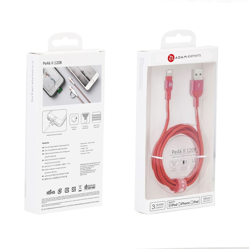 Adam Elements Peak II Red MFI Lightning Cable 1.2m