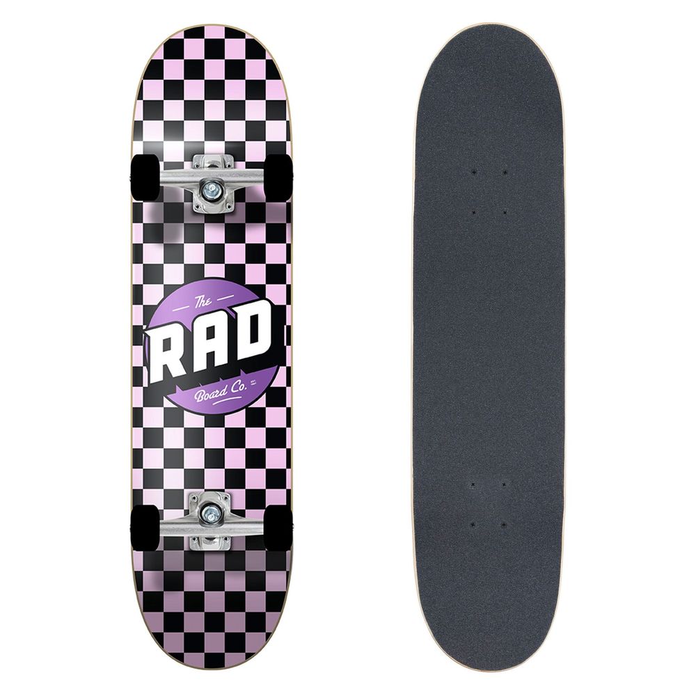 Rad Complete Board Dude Crew Skateboard Checkers Powder Pink/Black (7.5-Inch)