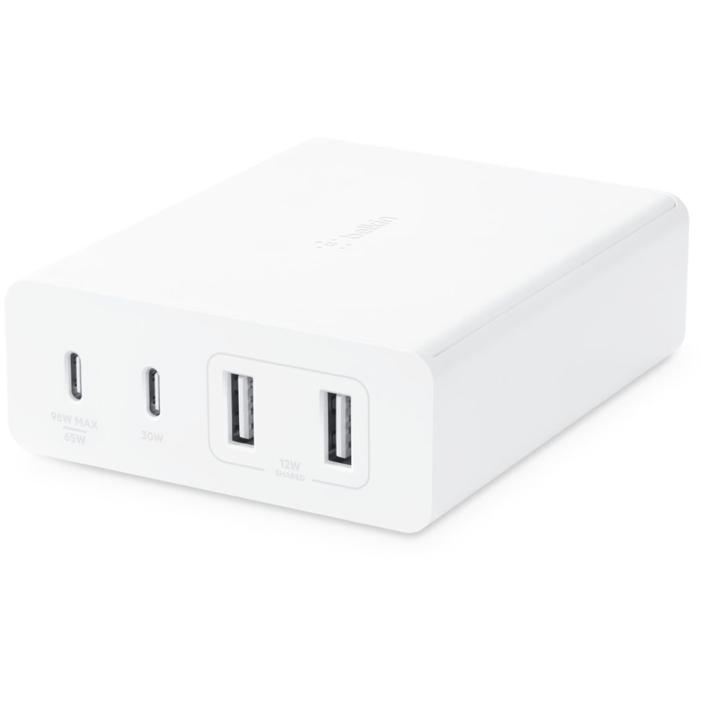 Belkin Charger GaN - 108W USb-C - 4-Port (2 USb-C / 2 USB-A) - 2M Cord - White