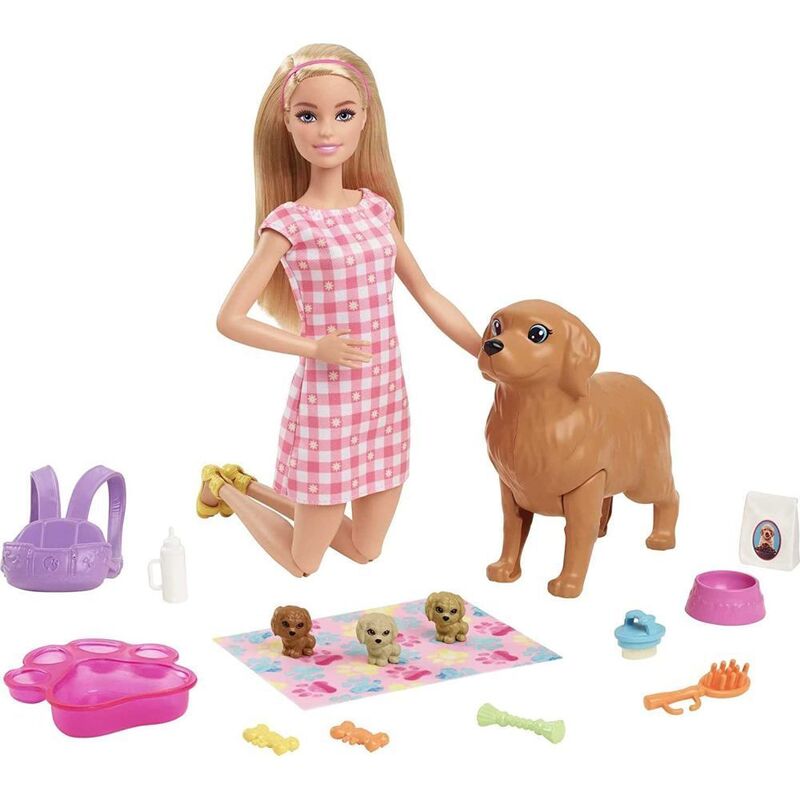 Barbie Blonde Doll With Newborn Pups Set HCK75 Barbie Blonde Doll With Newborn Pups Set HCK75