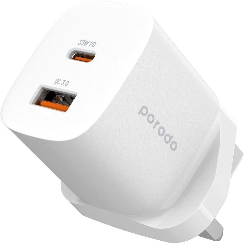 Porodo Quick Charger Power Adapter 33W PD GaN - White