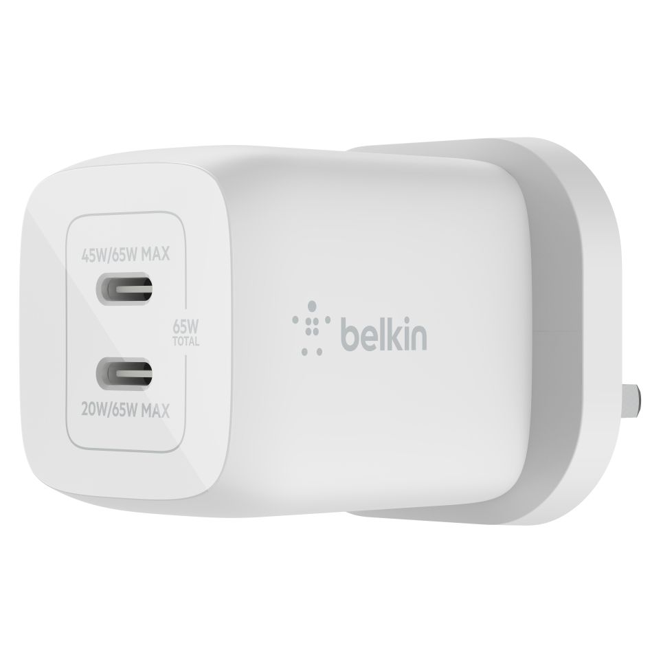 Belkin 65W Dual USB-C GaN PD Wall Charger - White