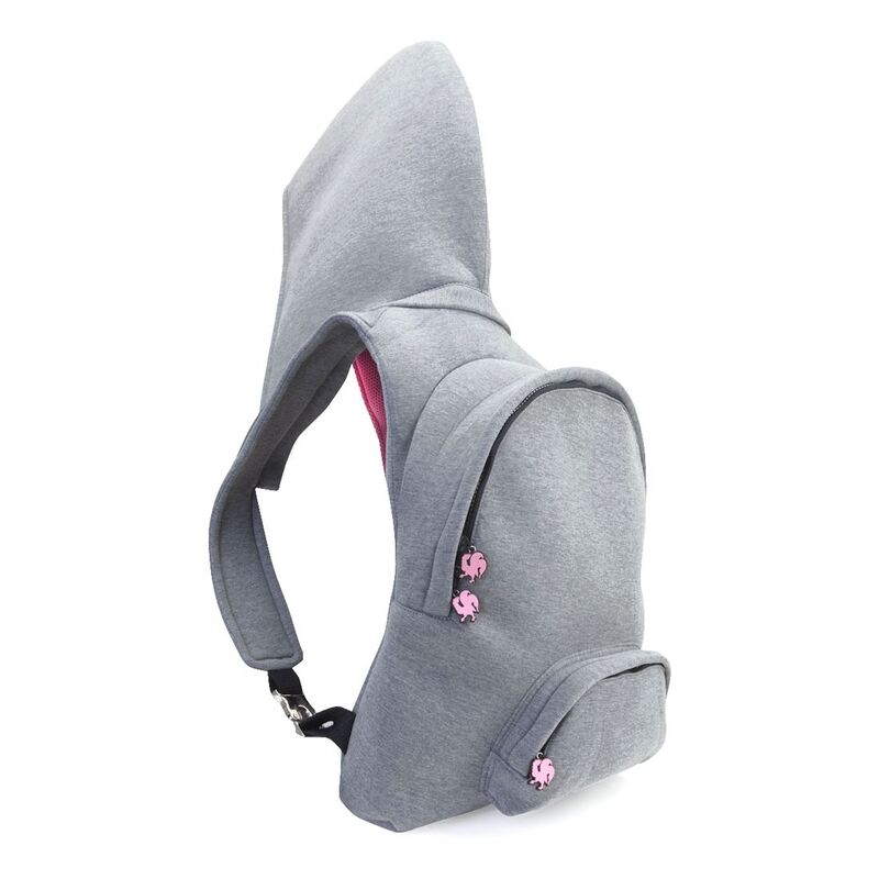 Morikukko Kids' Small Hooded Backpack - Grey/Fuchsia Morikukko Kids' Small Hooded Backpack - Grey/Fuchsia