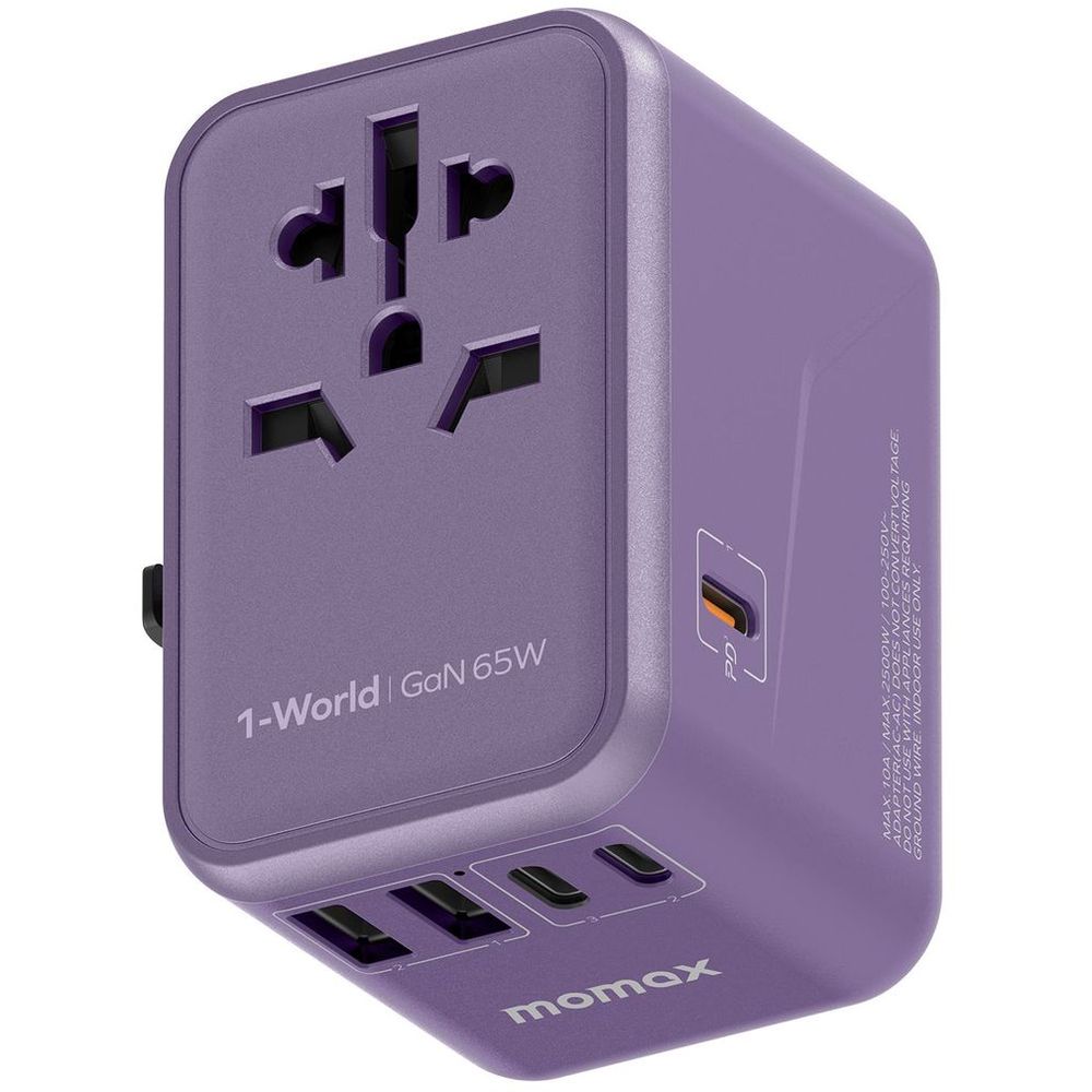 Momax 1-World 65W GaN AC Travel Adaptor - Purple