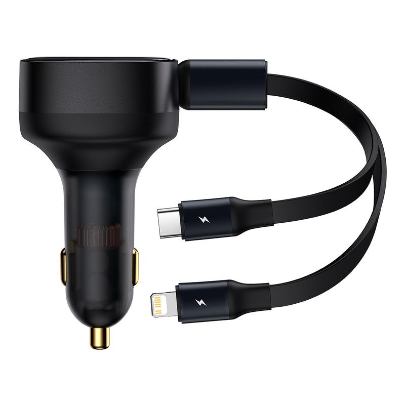 Baseus Enjoyment Retractable 2-in-1 Car Charger C+L 30W - Black