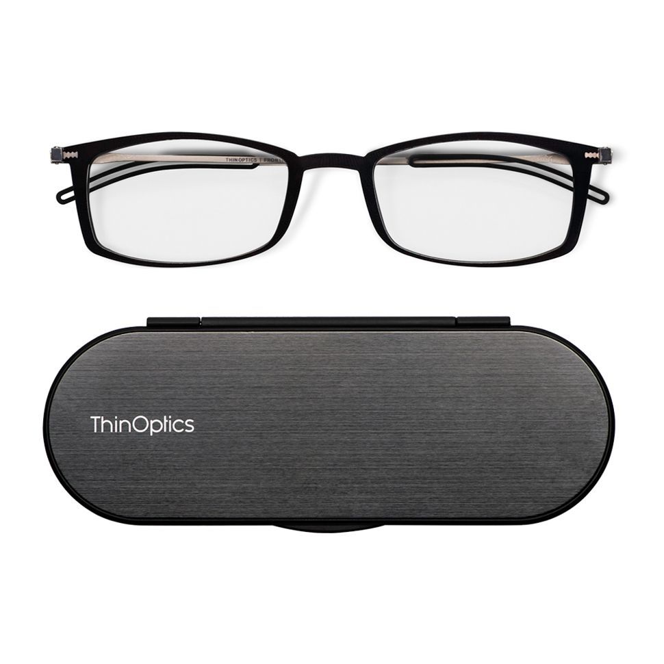 Thinoptics Brooklyn Reading Glasses With Milano Case - Black (+2.0)