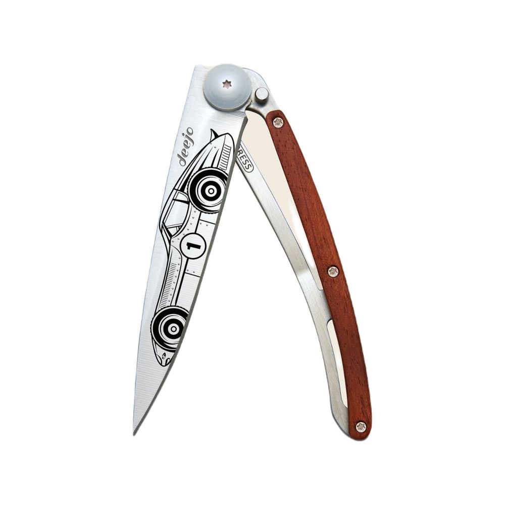 Deejo 37G Pocket Knife - Coral Wood/Young Timer (Grey)