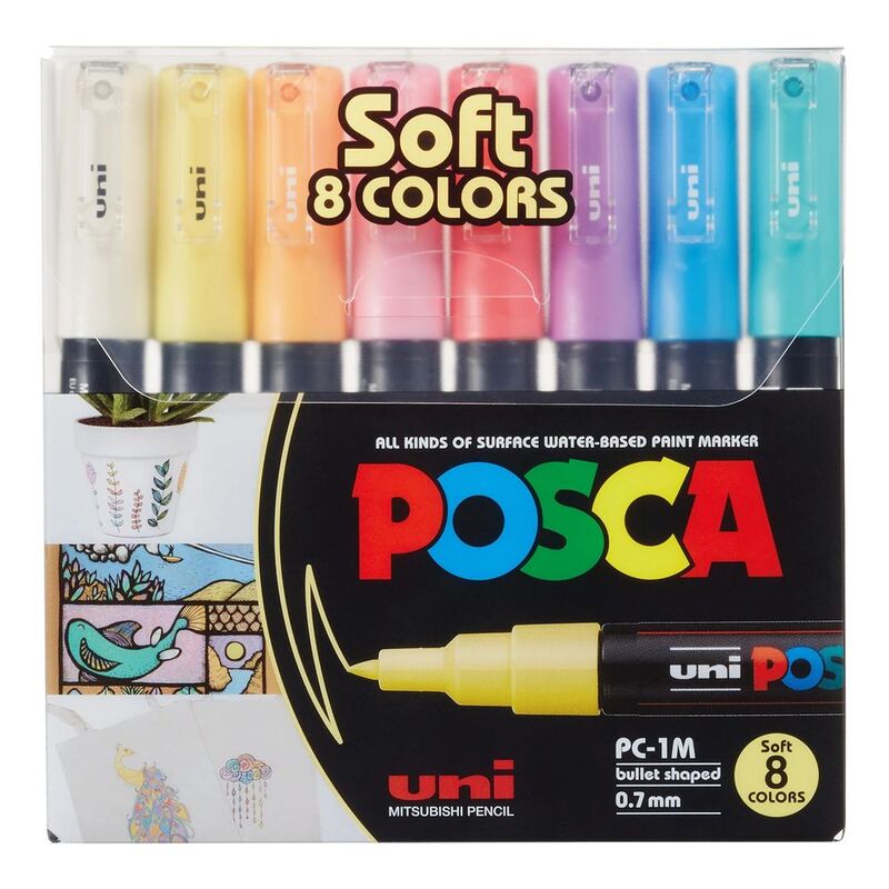 Uni-Ball Posca Soft Pastel PC-1M Soft Colors Markers (Set of 8)