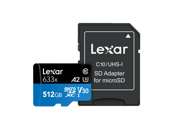 Lexar 512GB Lexar High-Performance 633X MicroSDXC UHS-I With SD Adapter/ Up To 100MB/S Read 70MB/S Write C10 A2 V30 U3