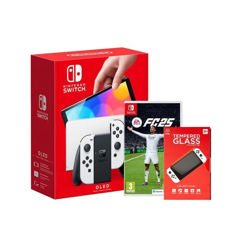 Nintendo Switch OLED Console With White Joy-Con + EA Sports FC 25 & FR-Tec Screen Protector (Bundle) Nintendo Switch OLED Console With White Joy-Con + EA Sports FC 25 & FR-Tec Screen Protector (Bundle)