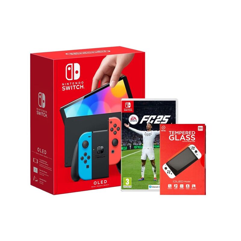 Nintendo Switch OLED Console With Neon Joy-Con + EA Sports FC 25 & FR-Tec Screen Protector (Bundle) Nintendo Switch OLED Console With Neon Joy-Con + EA Sports FC 25 & FR-Tec Screen Protector (Bundle)