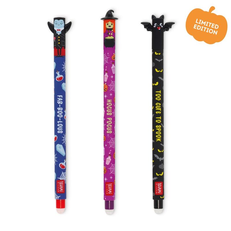 Legami Set Of 3 Erasable Gel Pens - The Boo Crew - Bat + Witch + Vampire