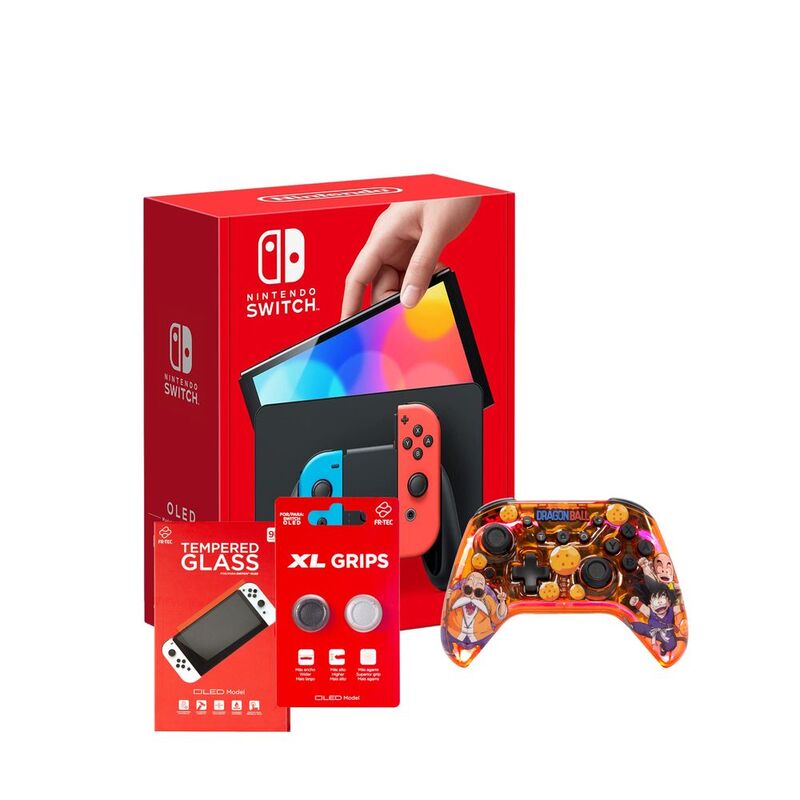 Nintendo Switch OLED Neon Joy-Con Console + FR-Tec Dragon Ball Kame Gamepad + FR-Tec Screen Protector + FR-Tec Grips XL (Bundle) Nintendo Switch OLED Neon Joy-Con Console + FR-Tec Dragon Ball Kame Gamepad + FR-Tec Screen Protector + FR-Tec Grips XL (Bundle)