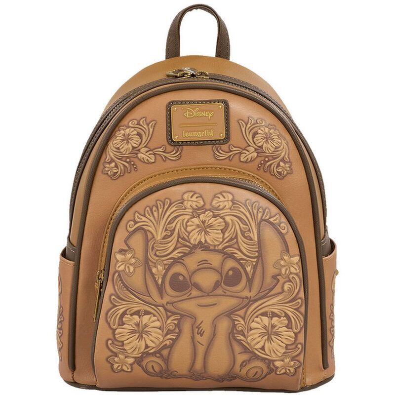 Loungefly Leather Disney Stitch Brown Tooling Debossed Mini Backpack