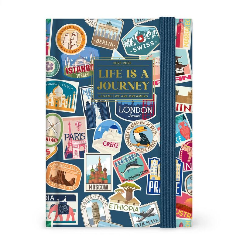 Legami 16 - Month Diary - 2025/2026 - Small Photo Daily Diary - Travel Stickers