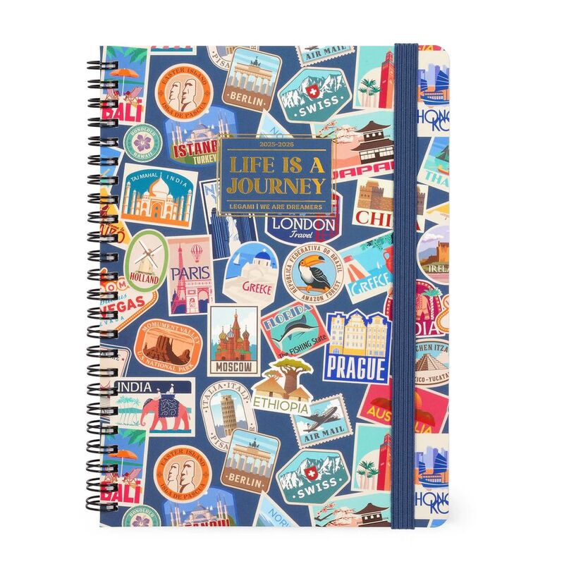 Legami 16 - Month Diary - 2025/2026 - Large Weekly Spiral Bound Diary - Travel Stickers